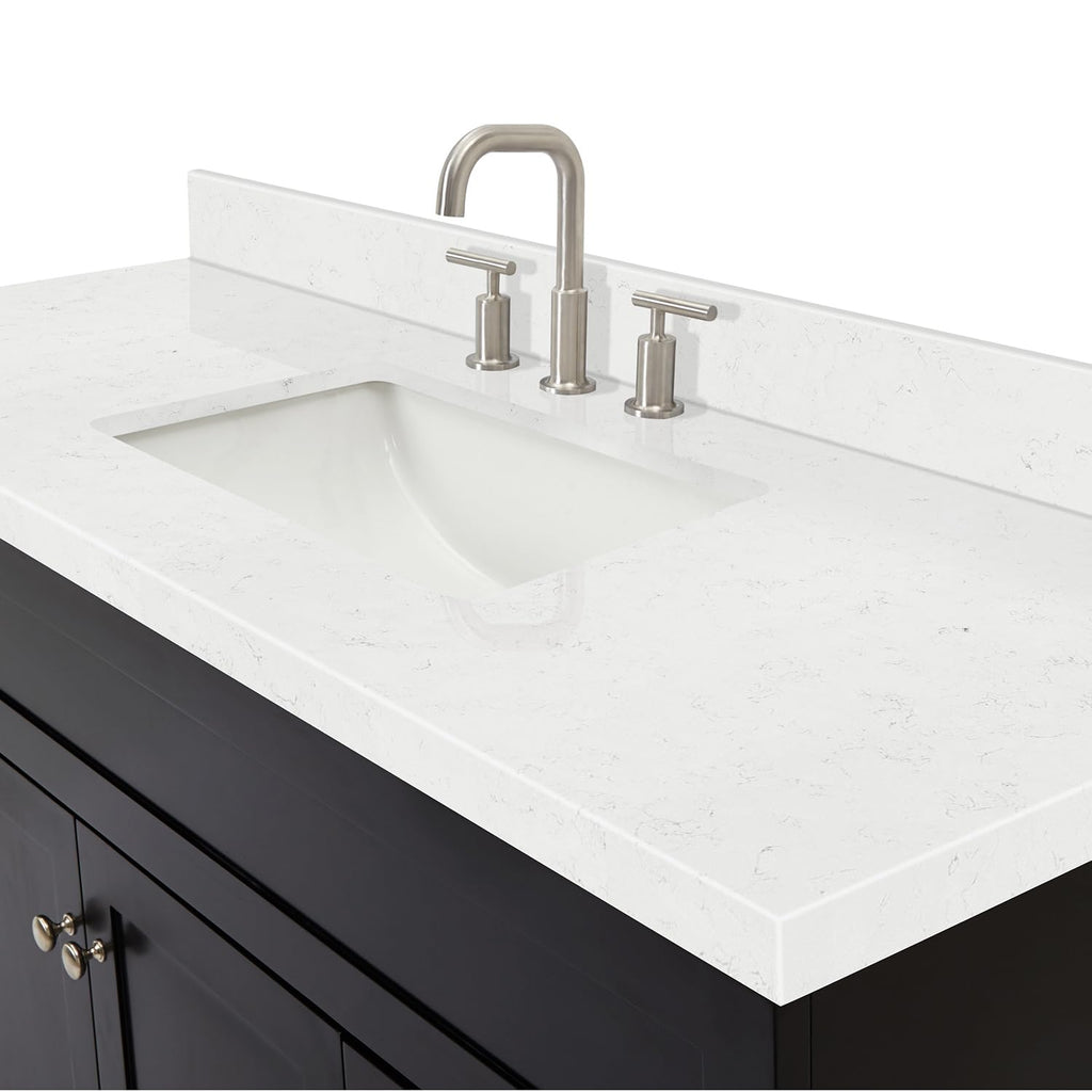 DKB Isabella 60 Inch Bathroom Vanity Single Sink â White Bathroom Vanity with Sink, 1.5" Edge Carrara White Quartz Countertop, Solid Wood, 2 Soft-Close Doors, 8 Dovetail Drawers + Tilt Drawer