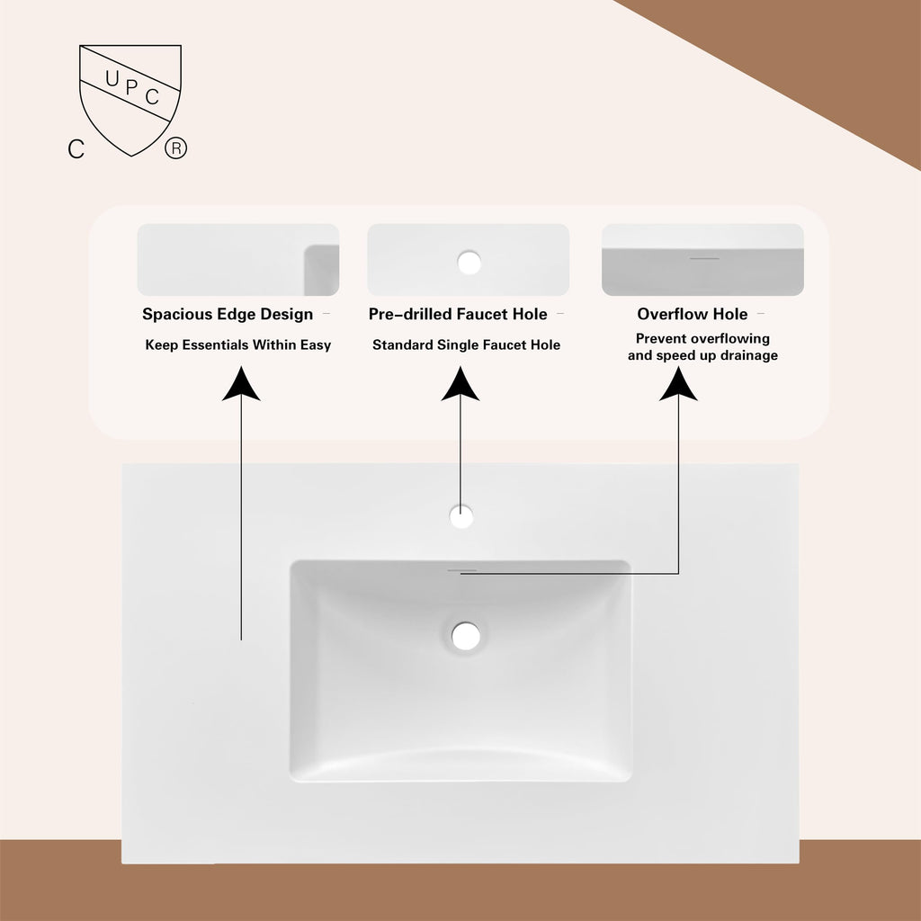 36" Maple Walnut Bathroom Vanity Base â Ready-to-Assemble Sink Cabinet with Drawers, Shaker Style Storage, Base Only, No Top or Sink