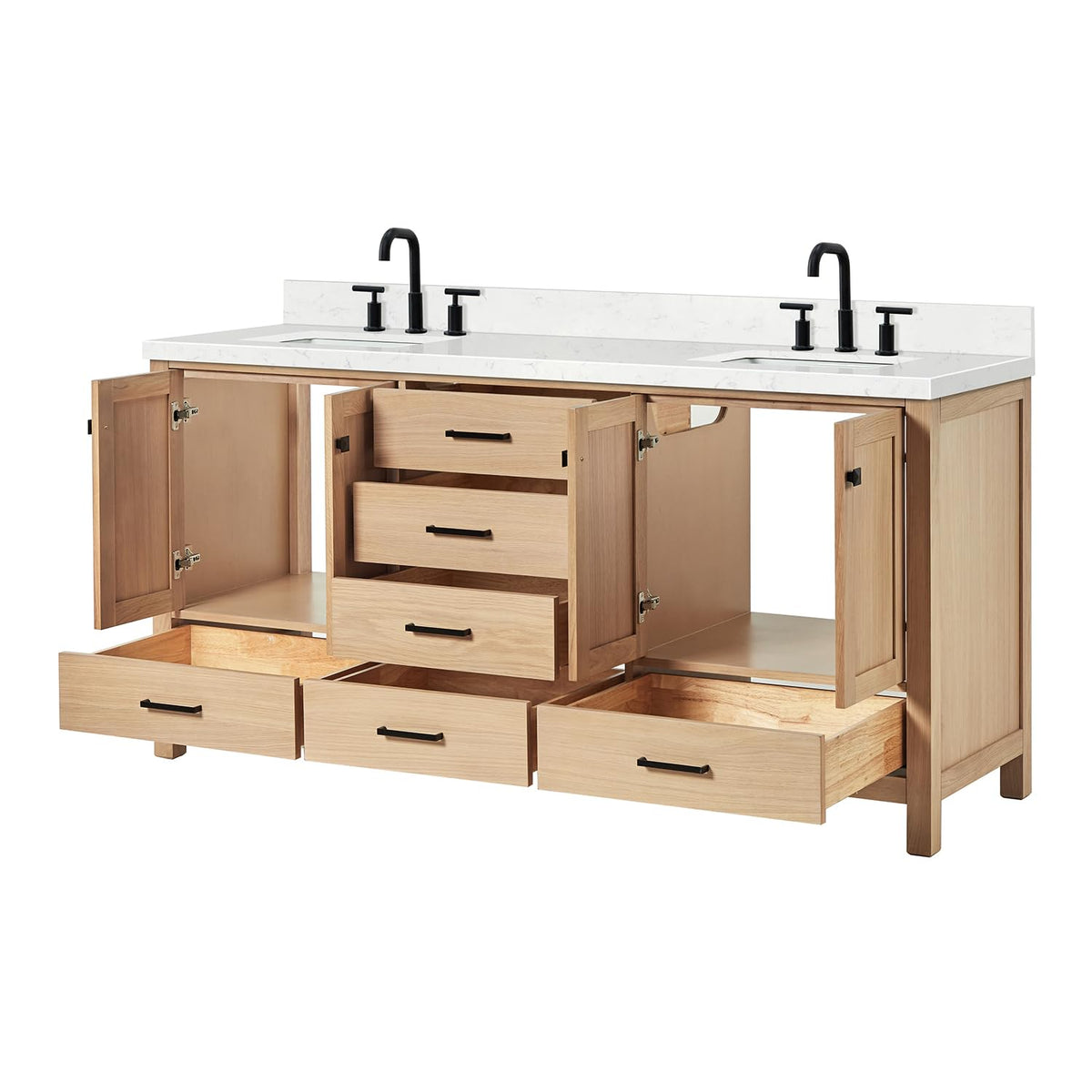 DKB Emilia 72 Inch Bathroom Vanity Double Sink â White Bathroom Vanity with Sink, 1.5" Edge Carrara White Quartz Countertop & Backsplash, 4 Soft-Close Doors, and 6 Dovetail Drawers