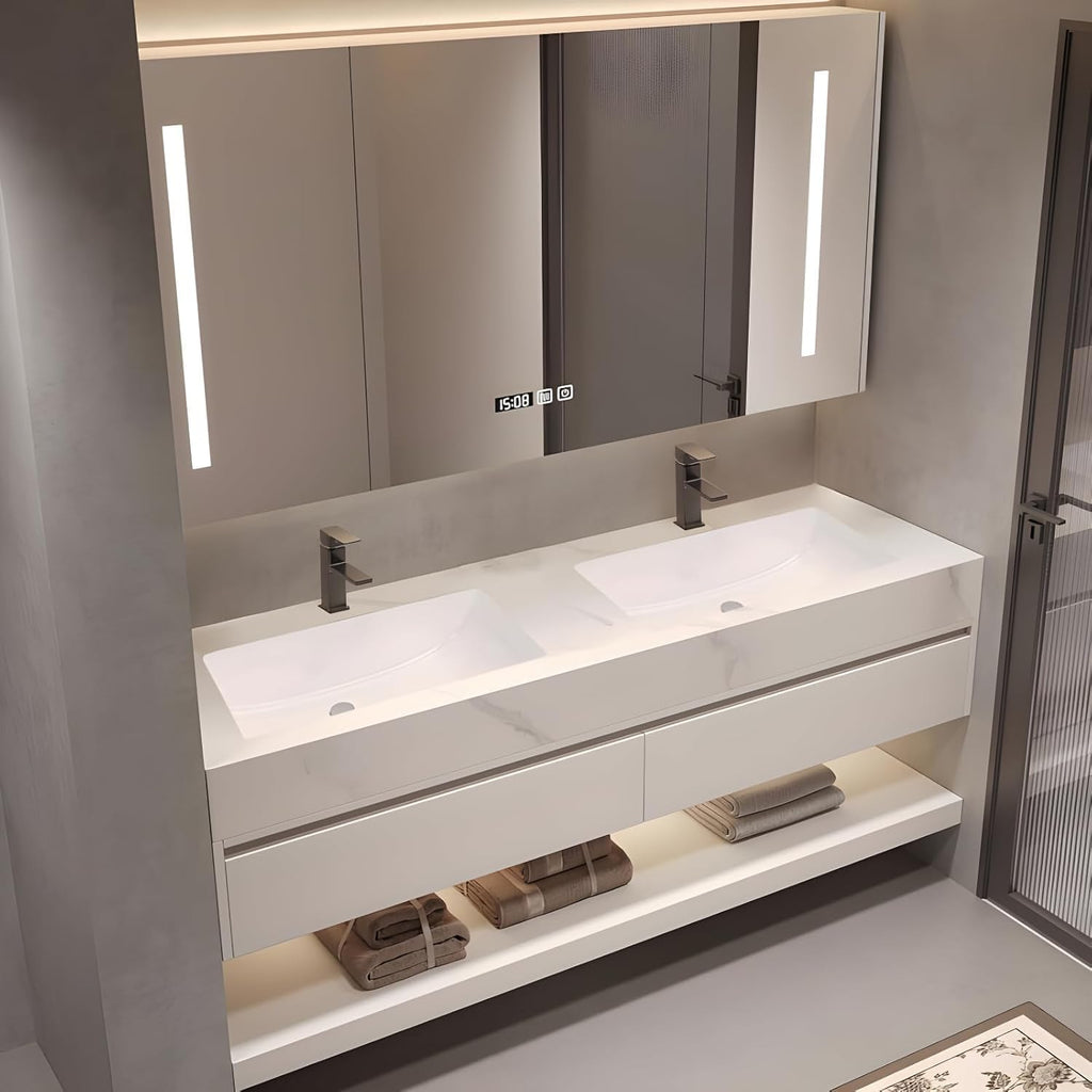 72" Bathroom Vanity with Double Sink, Fully Assembled, White