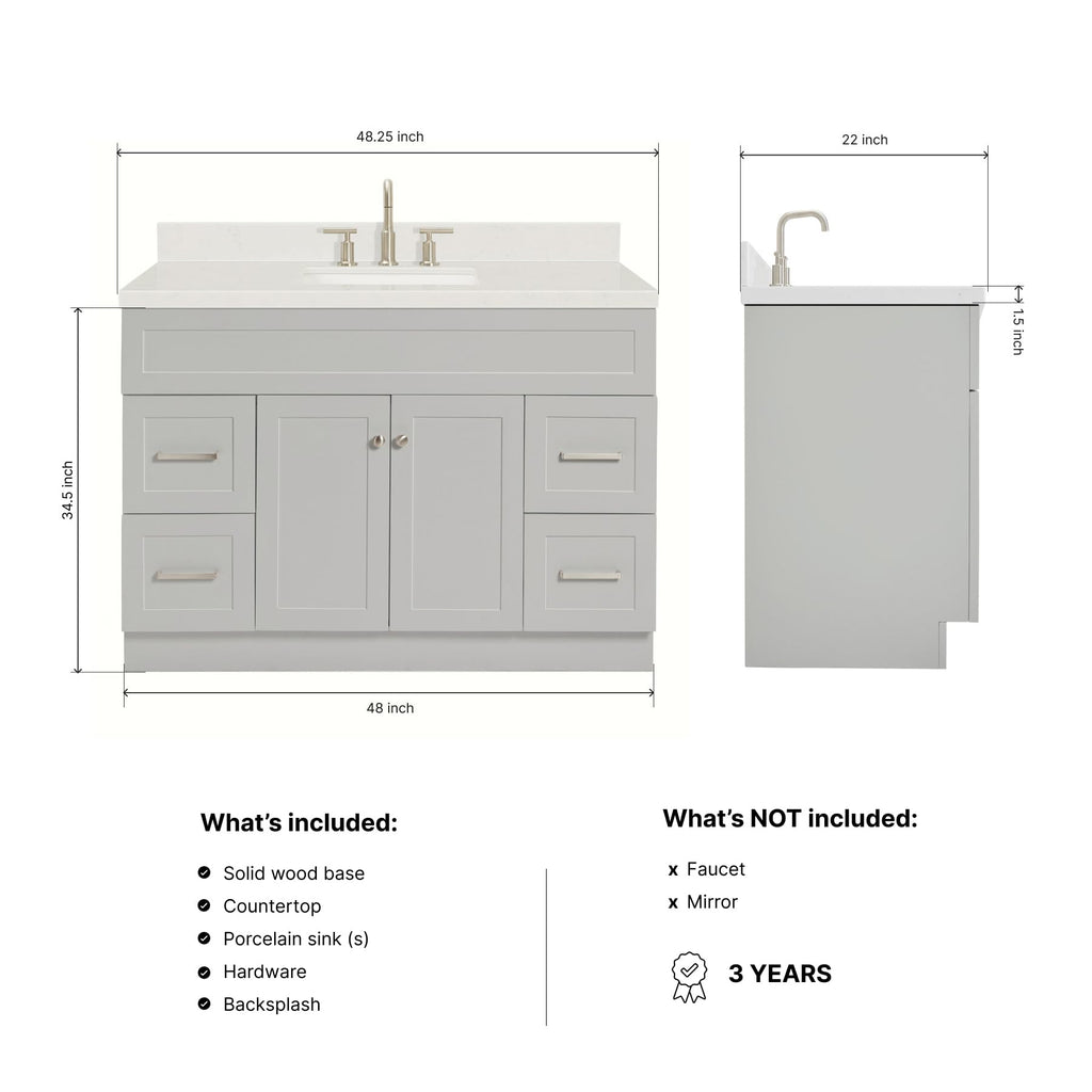 DKB Emilia 48-Inch Bathroom Vanity with Sink â Midnight Blue Single Sink Bathroom Vanity, 1.5" Edge Carrara Quartz Countertop, Solid Wood, 2 Soft Closing Doors, 9 Dovetail Drawers