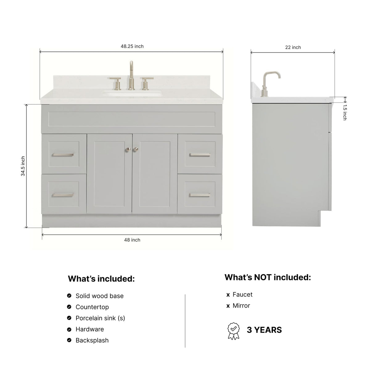 DKB Emilia 48-Inch Bathroom Vanity with Sink â Midnight Blue Single Sink Bathroom Vanity, 1.5" Edge Carrara Quartz Countertop, Solid Wood, 2 Soft Closing Doors, 9 Dovetail Drawers