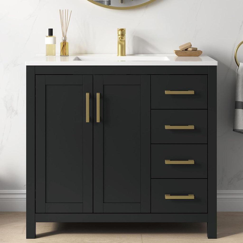 36 Inch Modern Bathroom Vanity with Sink, Black