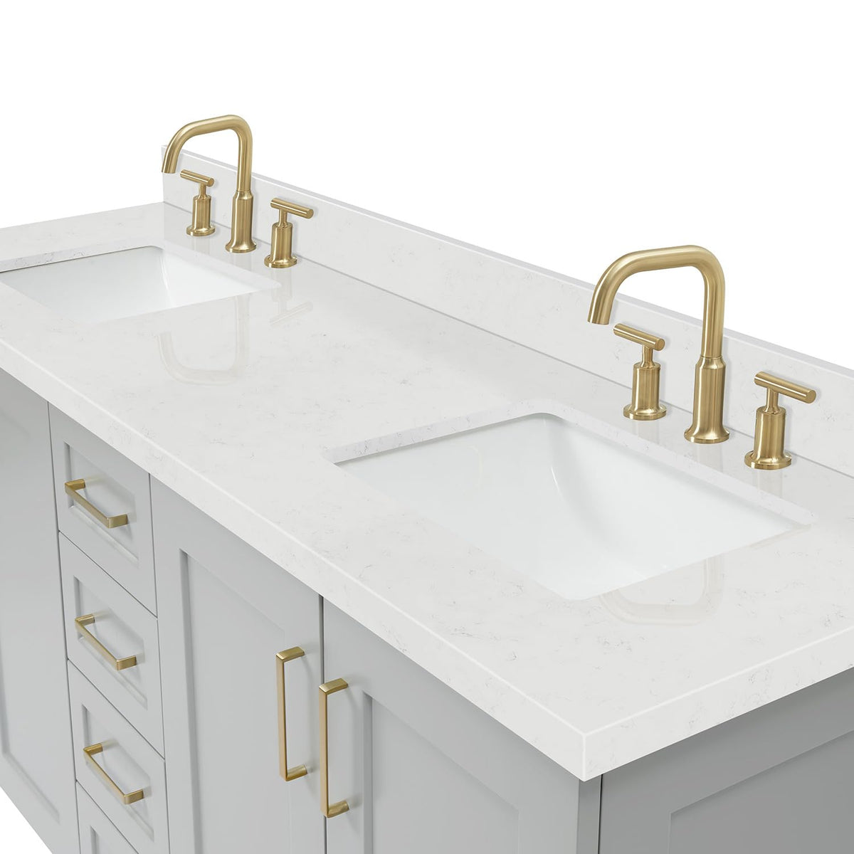 DKB Emilia 72 Inch Bathroom Vanity Double Sink â White Bathroom Vanity with Sink, 1.5" Edge Carrara White Quartz Countertop & Backsplash, 4 Soft-Close Doors, and 6 Dovetail Drawers
