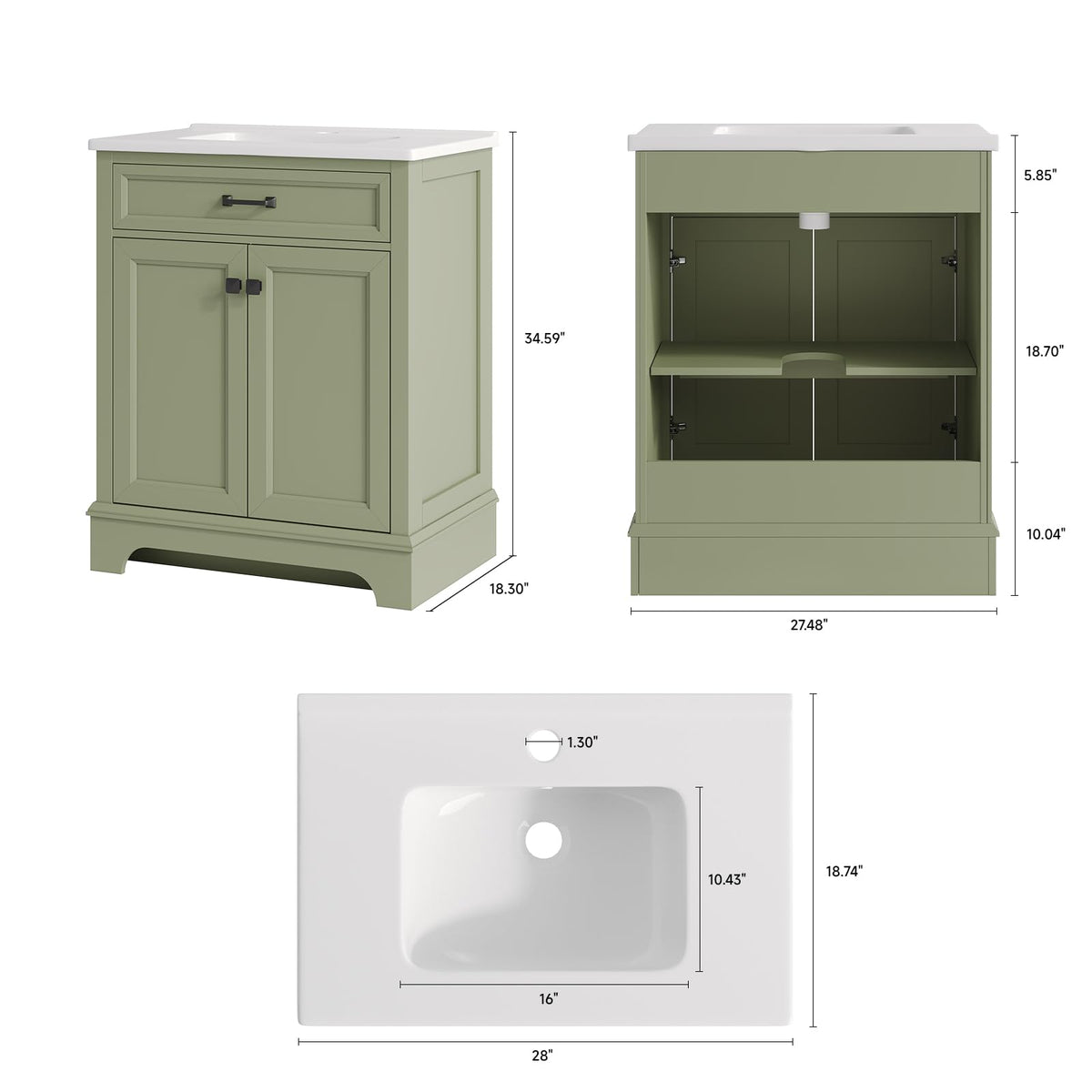 ONBRILL 28" Bathroom Vanity with Ceramic Sink, Soft Close Doors,White