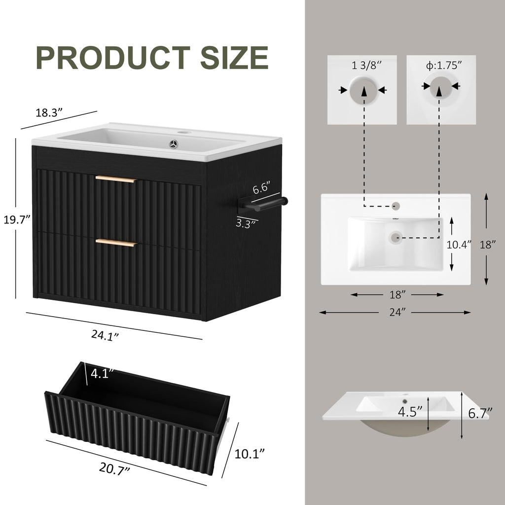 30" Bathroom Vanity with Sink, Wall Mounted Cabinet, Black
