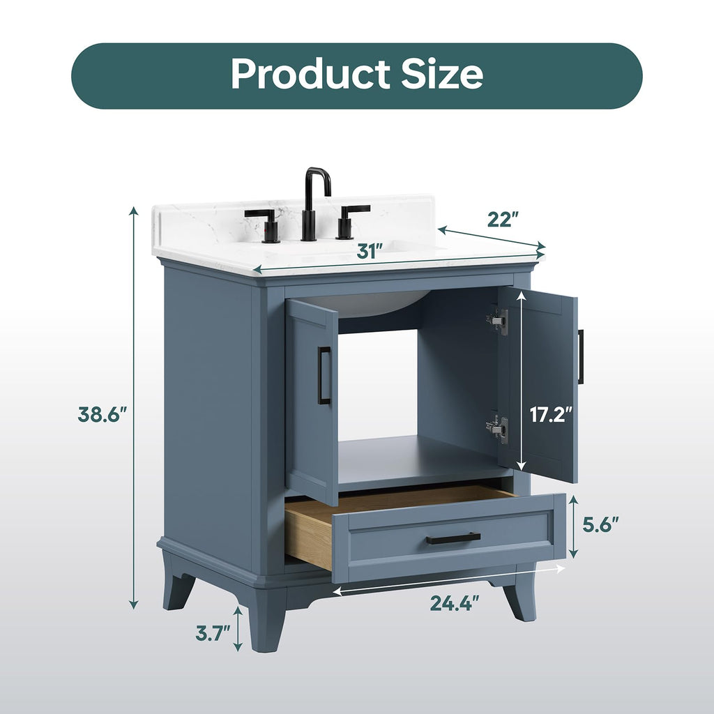 60 Inch Bathroom Vanity Double Sink, Steel Blue