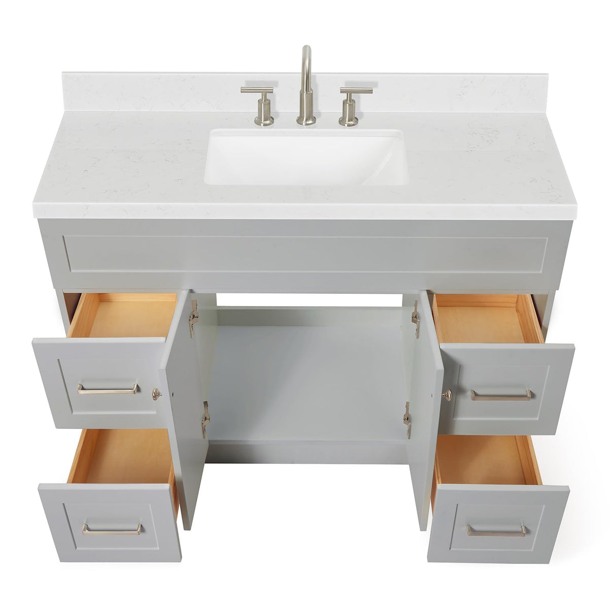 DKB Emilia 48-Inch Bathroom Vanity with Sink â Midnight Blue Single Sink Bathroom Vanity, 1.5" Edge Carrara Quartz Countertop, Solid Wood, 2 Soft Closing Doors, 9 Dovetail Drawers