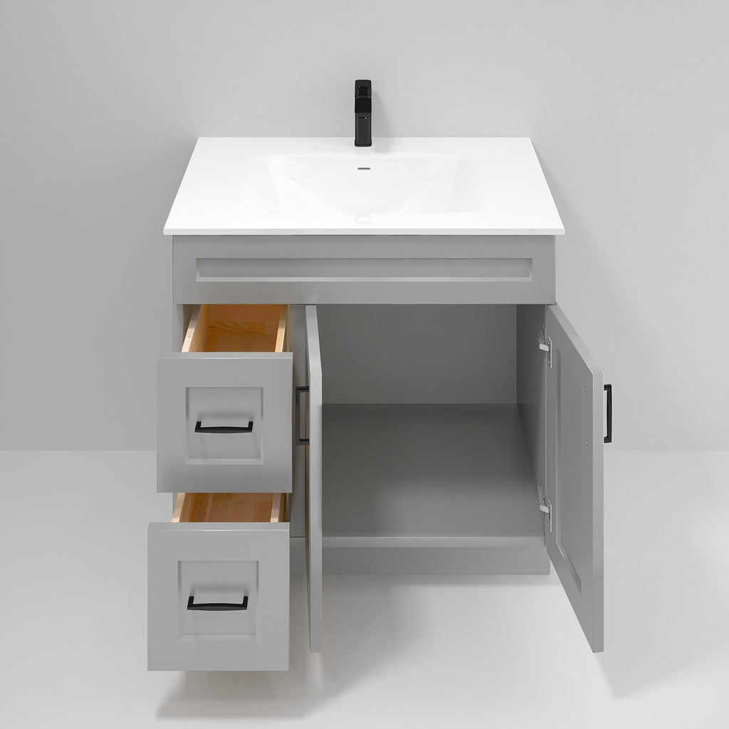 36" Maple Walnut Bathroom Vanity Base â Ready-to-Assemble Sink Cabinet with Drawers, Shaker Style Storage, Base Only, No Top or Sink