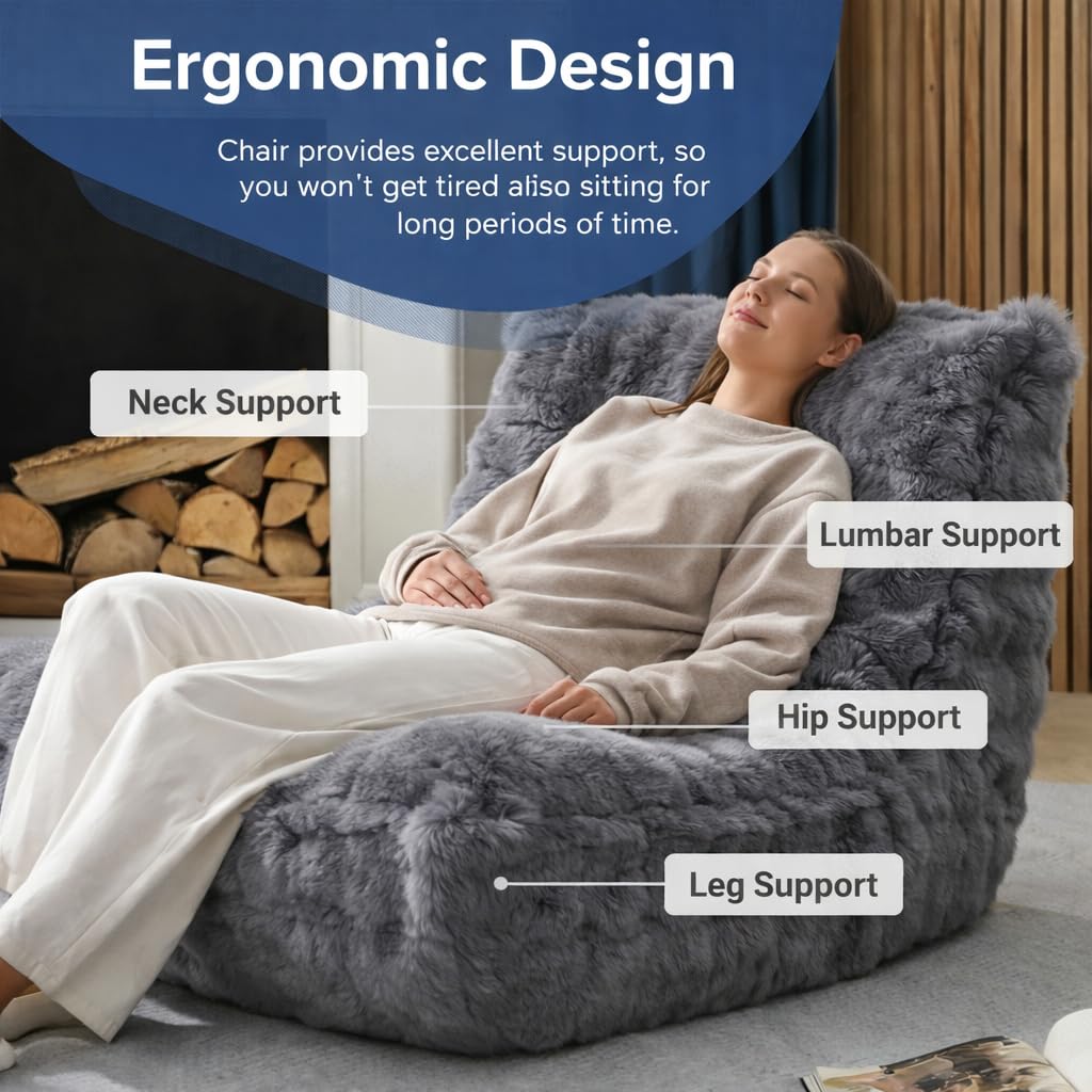Memory Foam Bean Bag Chairs with Filler Faux (Dark Grey)
