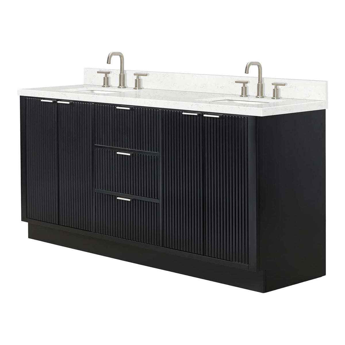 DKB Emilia 72 Inch Bathroom Vanity Double Sink â White Bathroom Vanity with Sink, 1.5" Edge Carrara White Quartz Countertop & Backsplash, 4 Soft-Close Doors, and 6 Dovetail Drawers