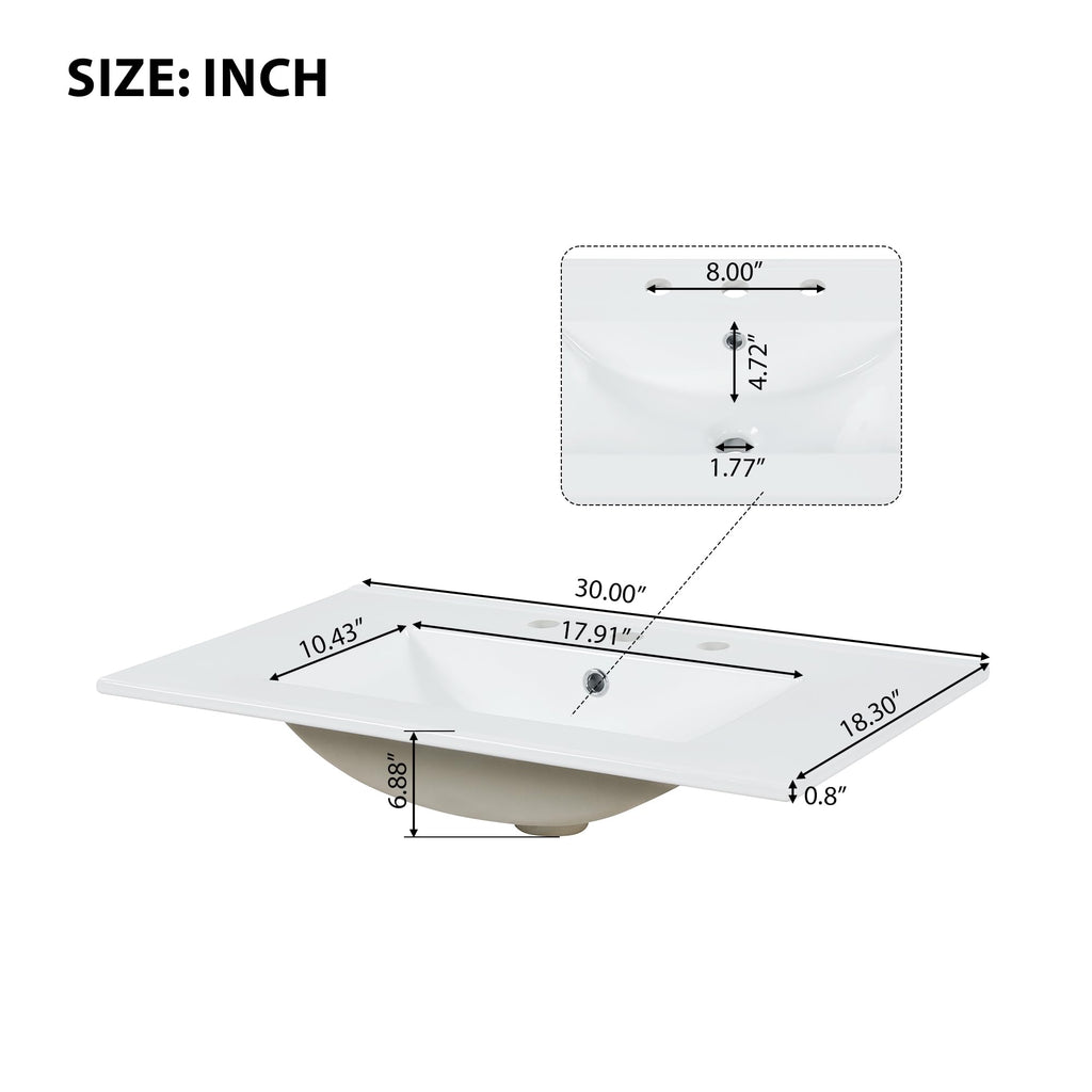 30" Bathroom Vanity Cabinet with Undermount Sink, Storage Rack Shelf, Multi-Functional Drawer Divider, Soft Closing Doors, Black