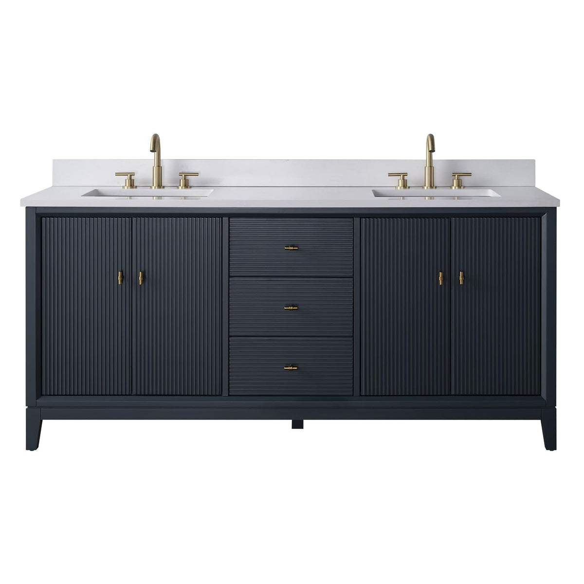 Vanity Art 72" Bathroom Vanity with Double Sink & Arabescato White Engineered Stone Top, Vanity Cabinet with Soft Closing Door, Solid Wood Frame, Golden Brushed Handles, Walnut VA8172D-Walnut-GB