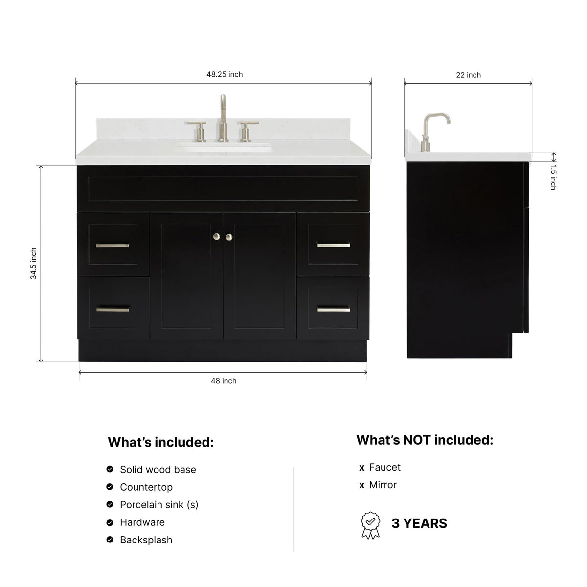 DKB Emilia 48-Inch Bathroom Vanity with Sink â Midnight Blue Single Sink Bathroom Vanity, 1.5" Edge Carrara Quartz Countertop, Solid Wood, 2 Soft Closing Doors, 9 Dovetail Drawers