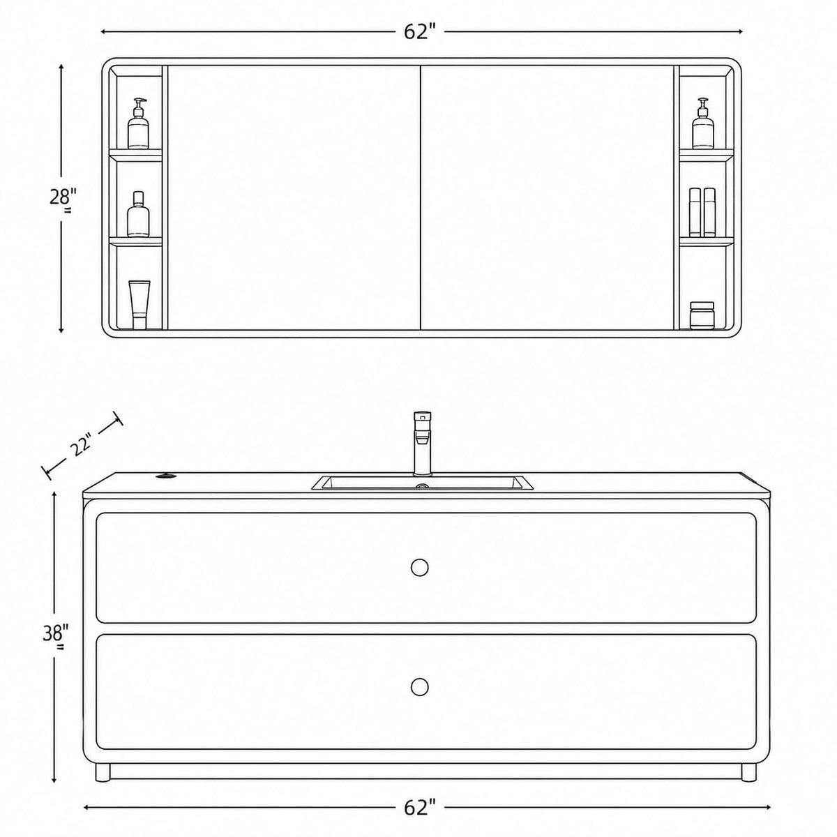 54 in Freestanding Single Sink Bathroom Vanity with LED Mirror Cabinet