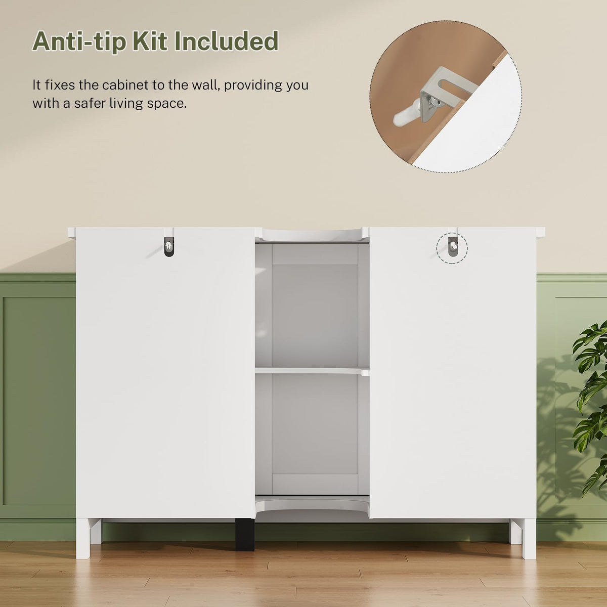 TEENFON Pedestal Sink Storage Cabinet with 2 Doorsand Drawer, Bathroom Sink Cabinet, Under Sink Storage with U-Shape Cut-Out, White