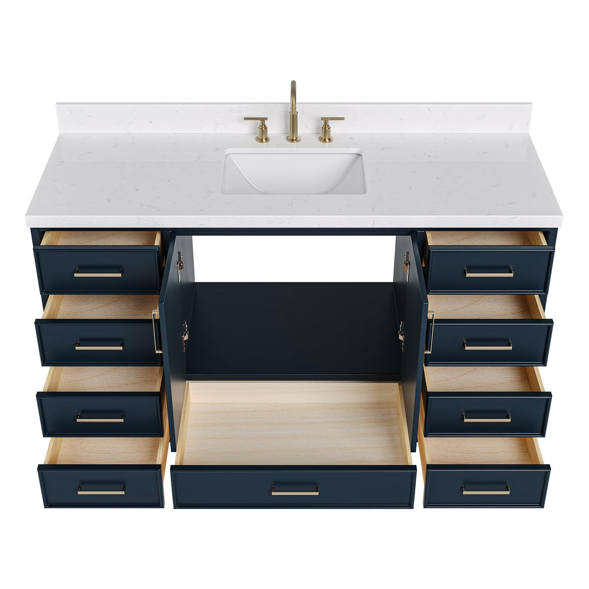 DKB Isabella 60 Inch Bathroom Vanity Single Sink â White Bathroom Vanity with Sink, 1.5" Edge Carrara White Quartz Countertop, Solid Wood, 2 Soft-Close Doors, 8 Dovetail Drawers + Tilt Drawer