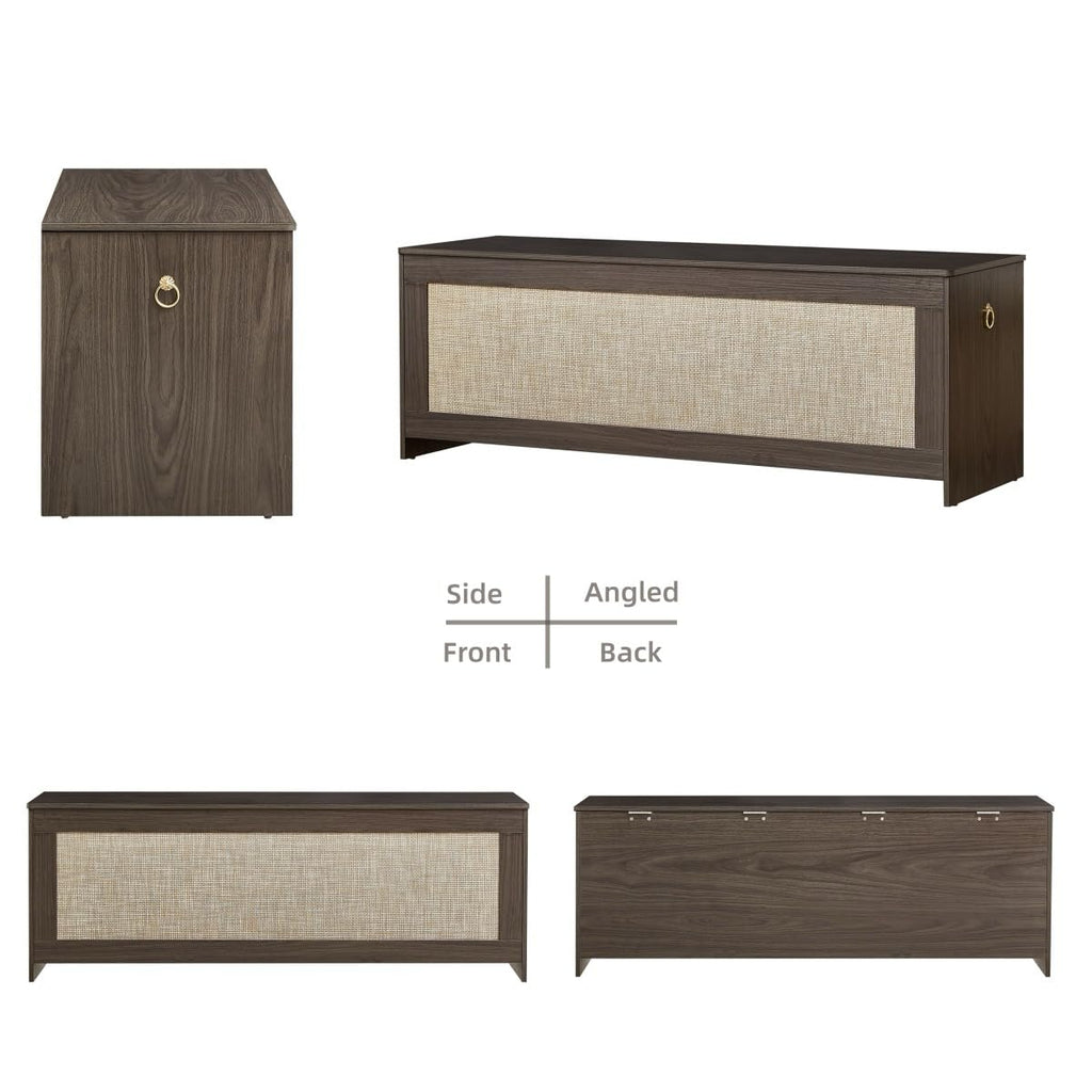 51.2" Storage Chest Extra Large, Rattan Storage Bench,(Cherry Brown