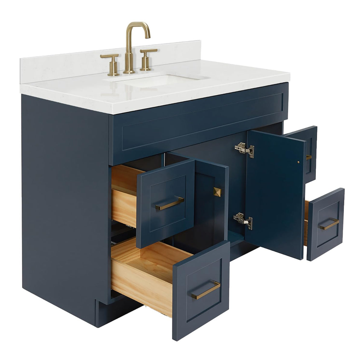 DKB Emilia 48-Inch Bathroom Vanity with Sink â Midnight Blue Single Sink Bathroom Vanity, 1.5" Edge Carrara Quartz Countertop, Solid Wood, 2 Soft Closing Doors, 9 Dovetail Drawers