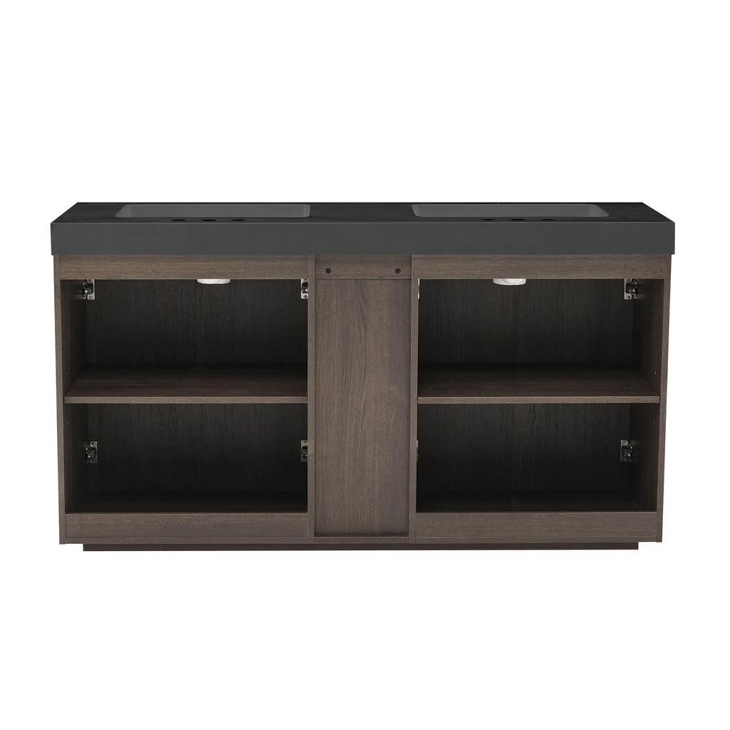 36â Modern Bathroom Vanity with Black Sink, Smoked Brown