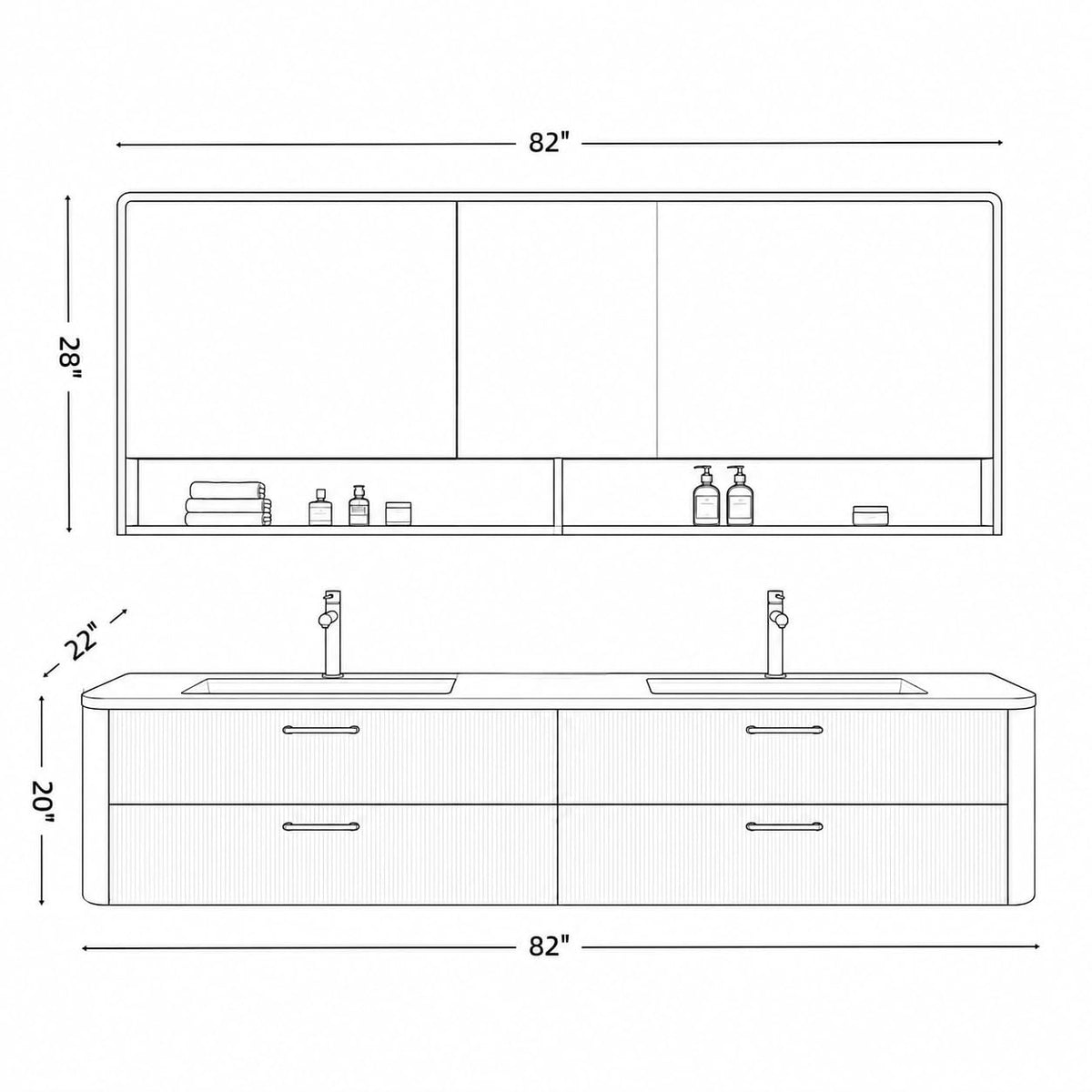 60 IN Floating Double Bathroom Vanity with Sinks & LED Mirror Cabinet