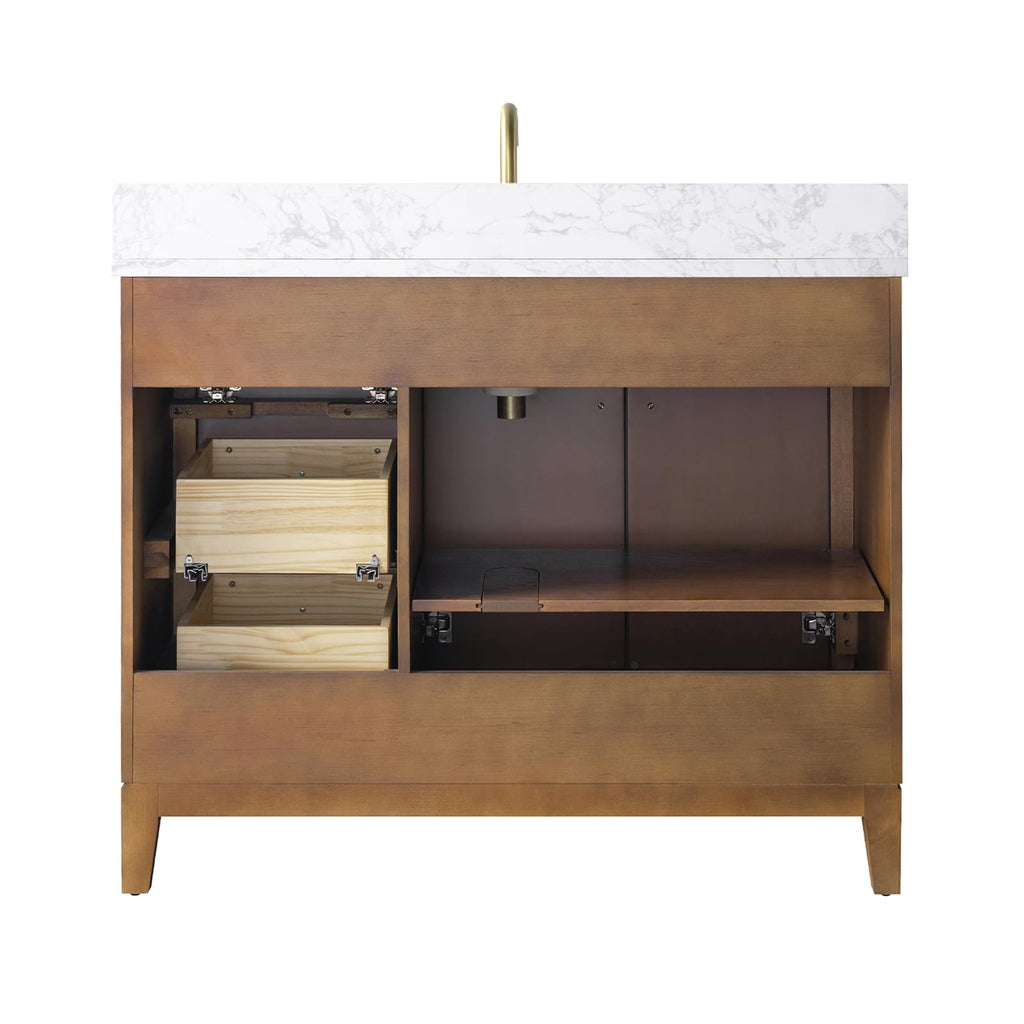 Vanity Art 72" Bathroom Vanity with Double Sink & Arabescato White Engineered Stone Top, Vanity Cabinet with Soft Closing Door, Solid Wood Frame, Golden Brushed Handles, Walnut VA8172D-Walnut-GB
