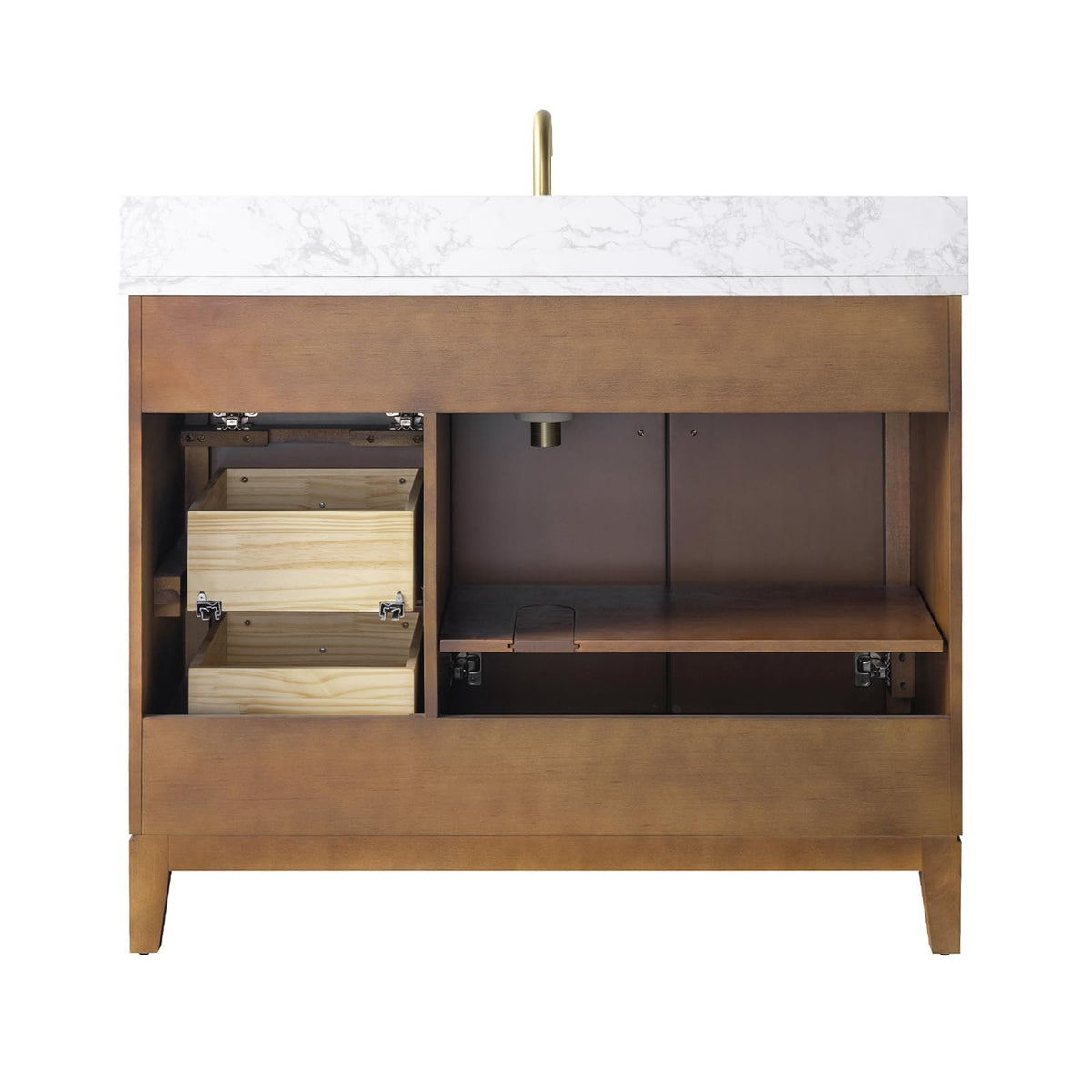 Vanity Art 72" Bathroom Vanity with Double Sink & Arabescato White Engineered Stone Top, Vanity Cabinet with Soft Closing Door, Solid Wood Frame, Golden Brushed Handles, Walnut VA8172D-Walnut-GB