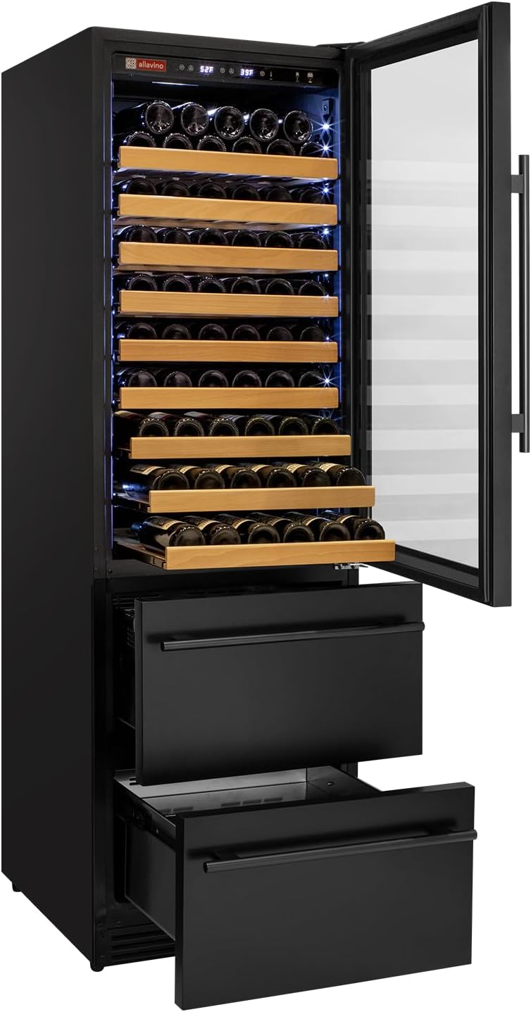 Allavino 76.5" Tall Black Wine Refrigerator with Two Refrigerated Drawers YHWR7724D-B