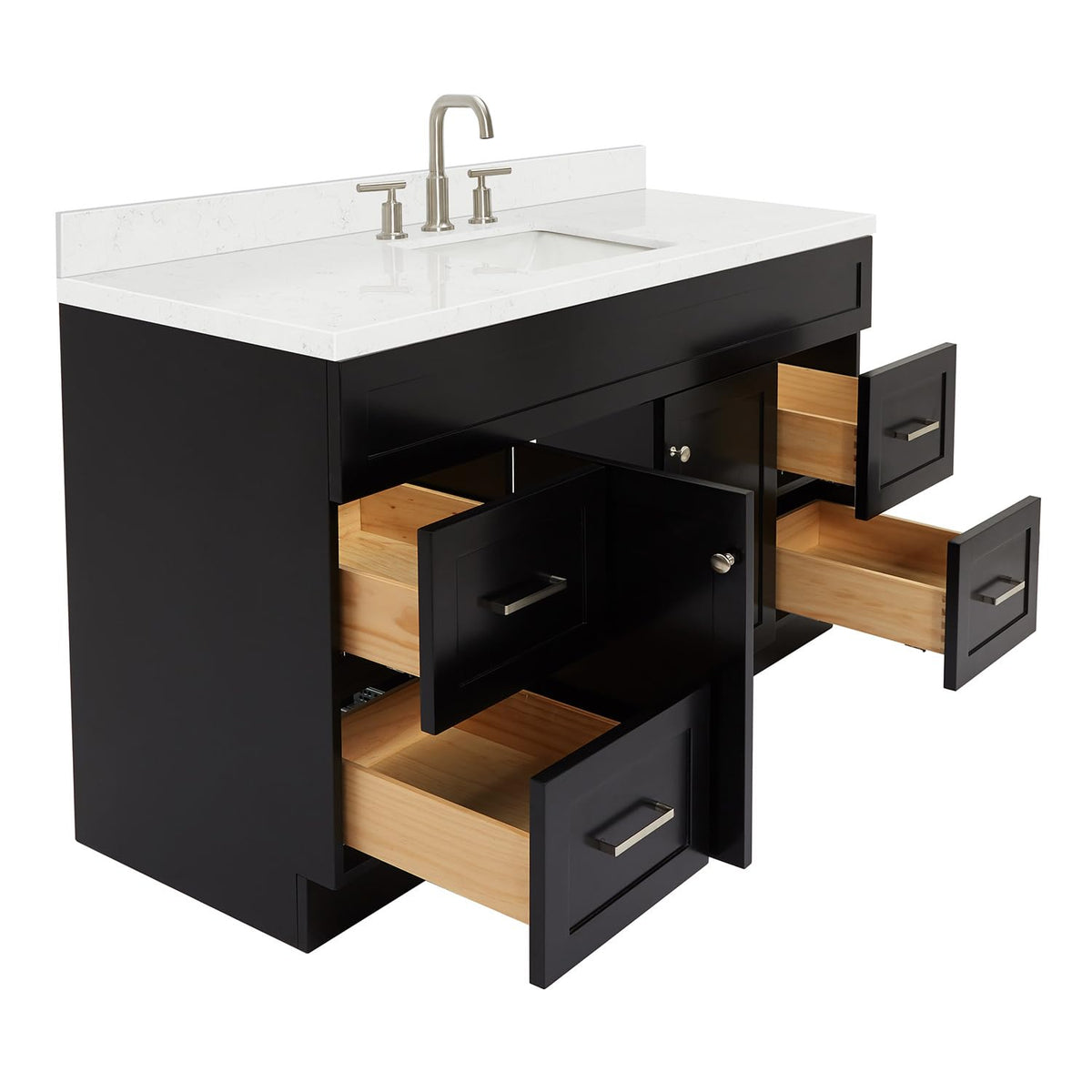 DKB Isabella 60 Inch Bathroom Vanity Single Sink â White Bathroom Vanity with Sink, 1.5" Edge Carrara White Quartz Countertop, Solid Wood, 2 Soft-Close Doors, 8 Dovetail Drawers + Tilt Drawer