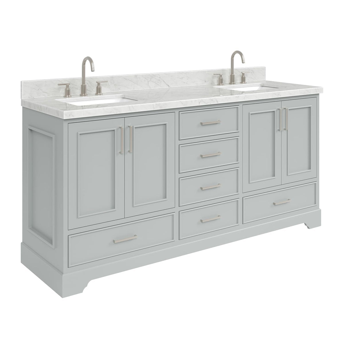 DKB Isabella 72" Oak Double Bathroom Vanity with Sink, 1.5" Carrara White Marble Countertop, Rectangle Undermount Sinks, 4 Soft Closing Doors, 6 Dovetail Drawers