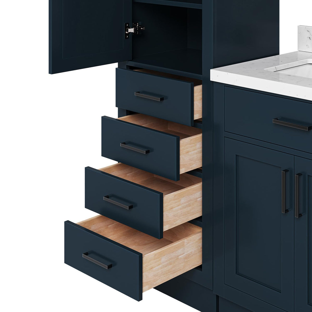 ARIEL Hepburn 92 Inch Includes 20 Inch Linen Cabinet and 1 of 72 Inch Double Rectangle Sink Bathroom Vanity with Carrara White Quartz Countertop 1.5 Inch in Natural Oak