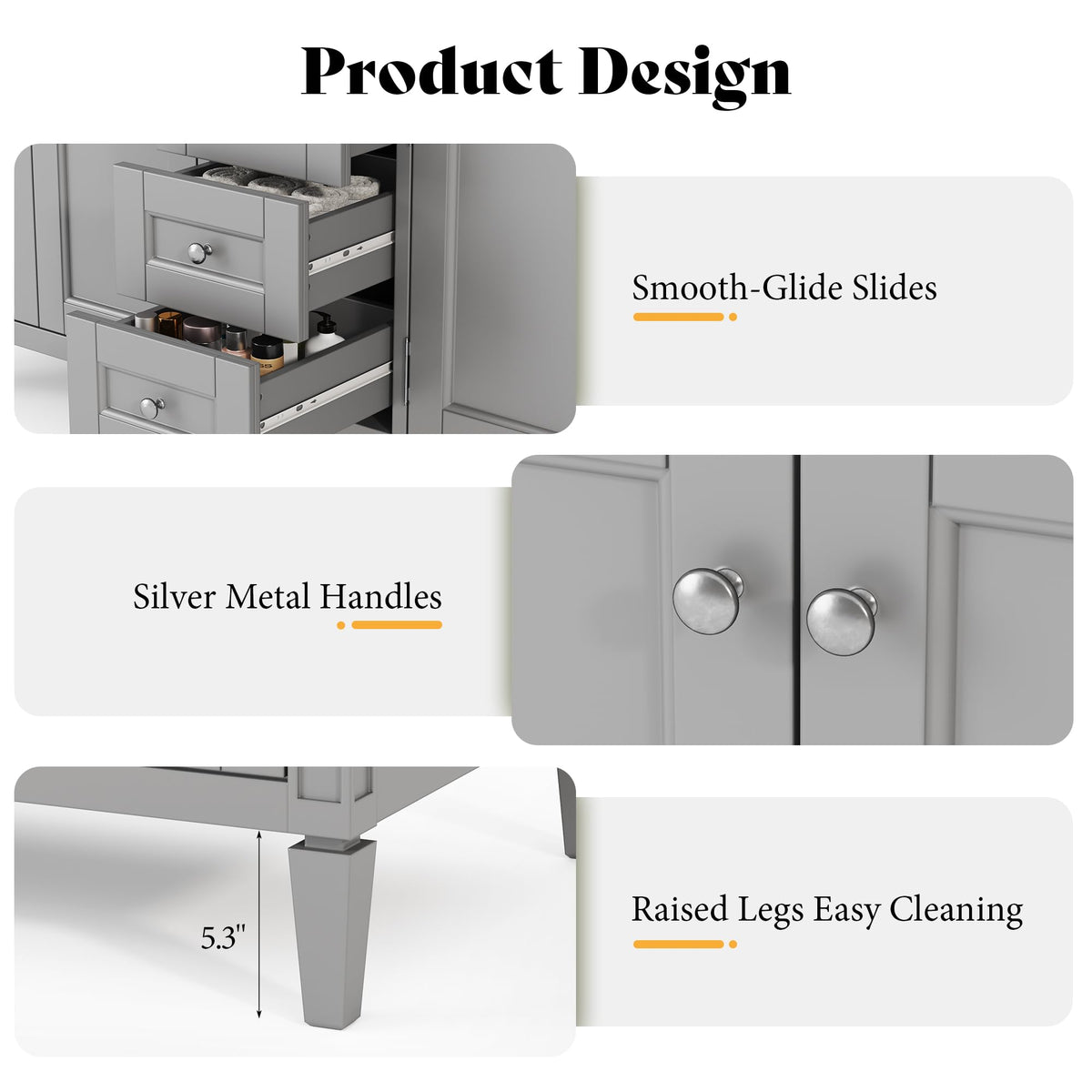 AMERLIFE 60â³ Bathroom Vanity with Sink Combo & 3 Storage Drawers