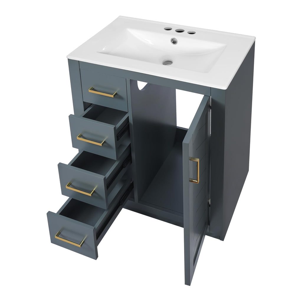 30 Inch Green Bathroom Vanity with Sink & Gold Handles,Light Luxury