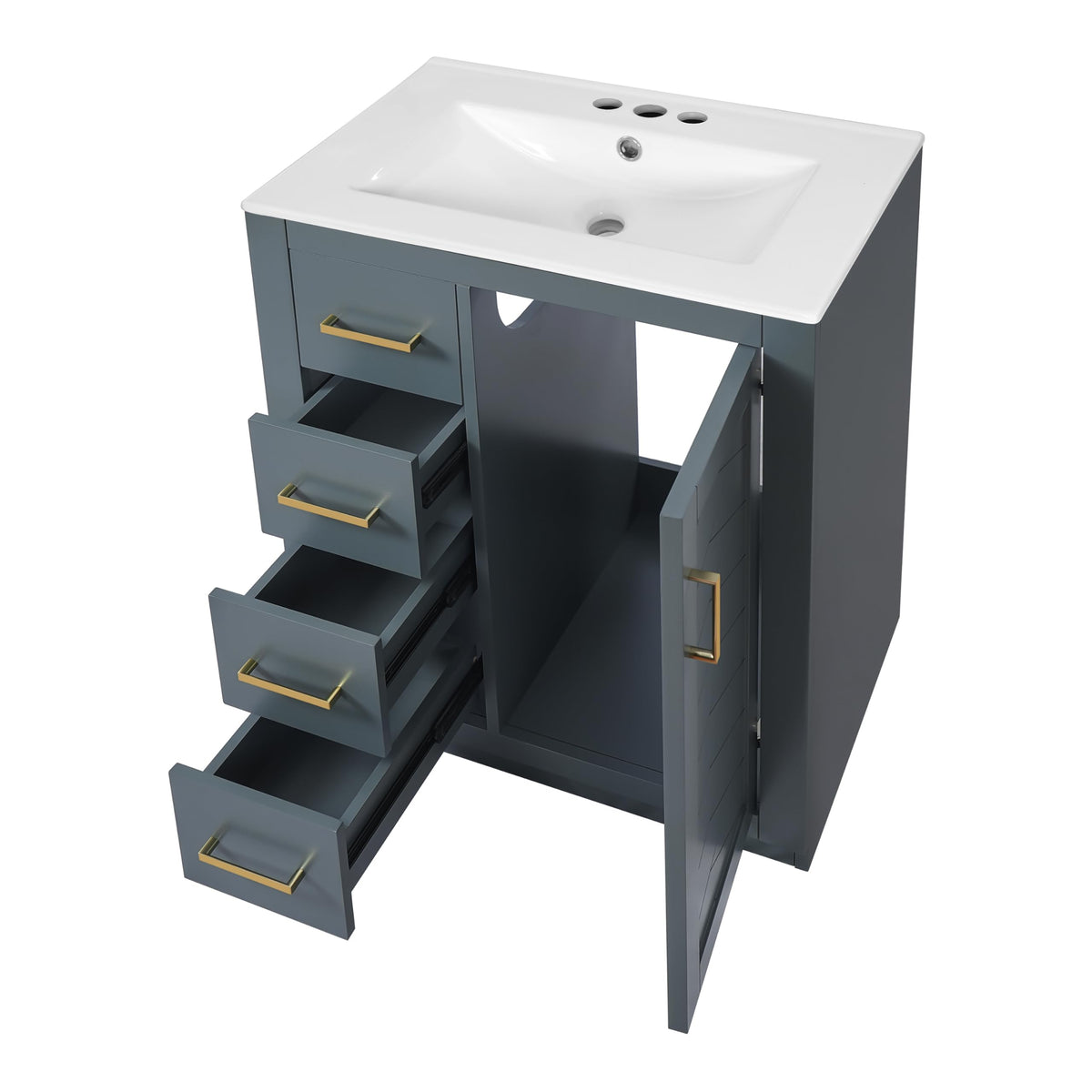 30 Inch Green Bathroom Vanity with Sink & Gold Handles,Light Luxury