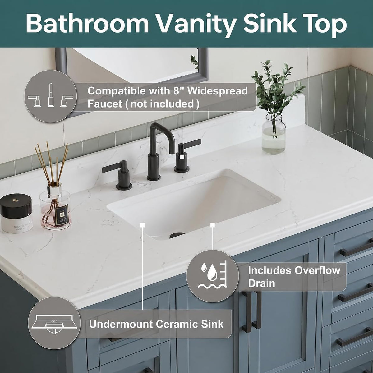 60 Inch Bathroom Vanity Double Sink, Steel Blue