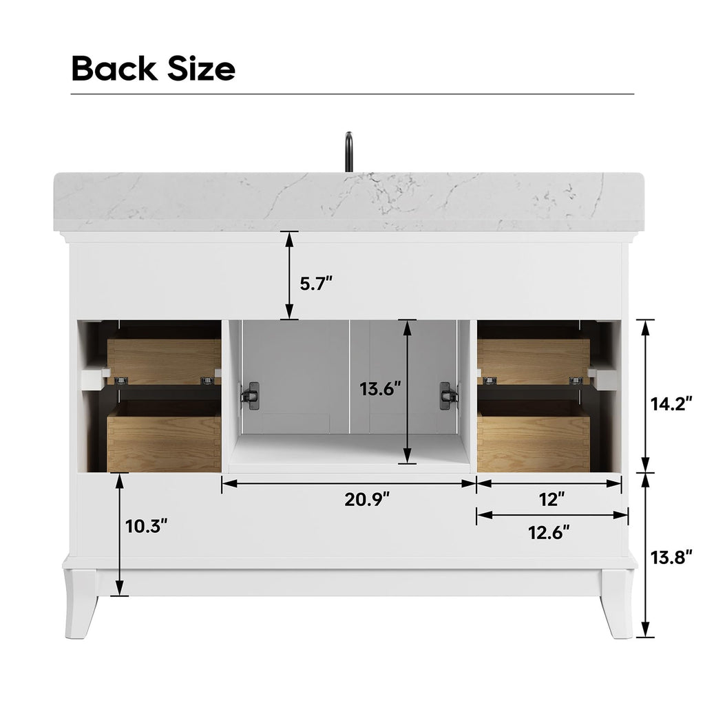 42 Inch Bathroom Vanity with Sink, Pre Assembled, White