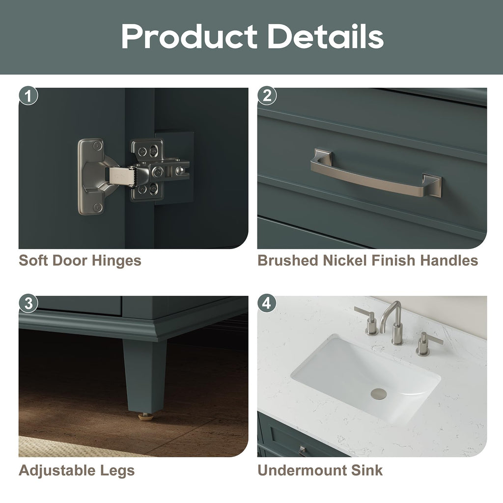 60 Inch Bathroom Vanity with Sink, Fully Assembled, Green