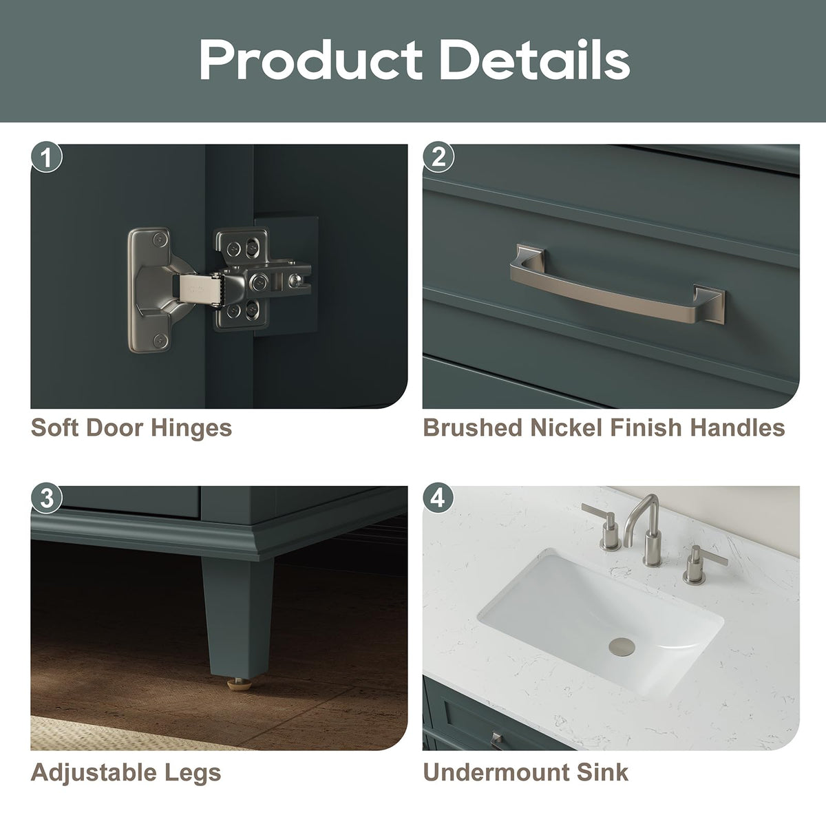 60 Inch Bathroom Vanity with Sink, Fully Assembled, Green