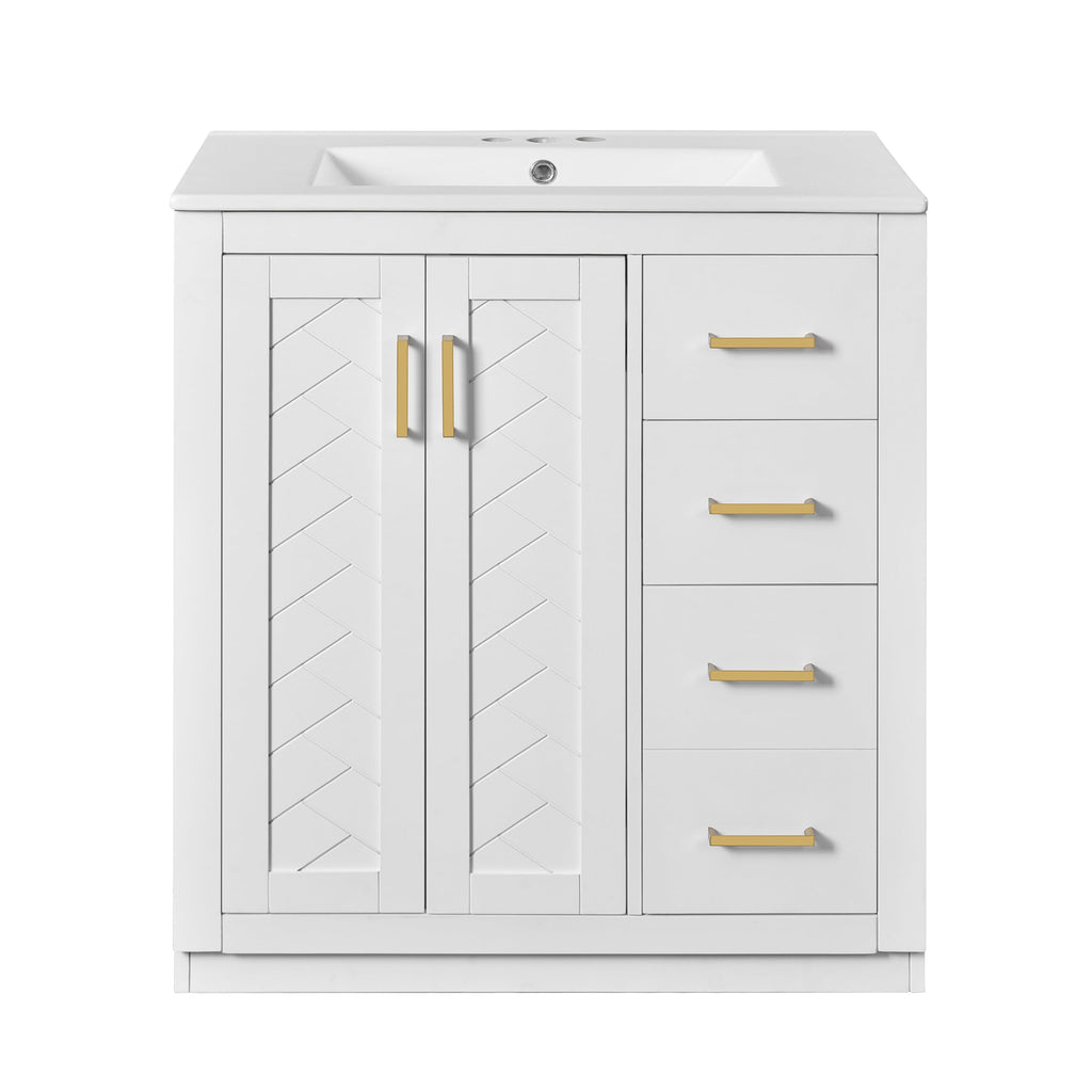 30 Inch Green Bathroom Vanity with Sink & Gold Handles,Light Luxury