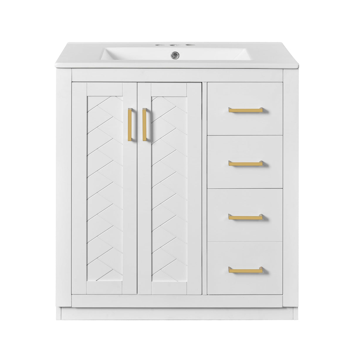 30 Inch Green Bathroom Vanity with Sink & Gold Handles,Light Luxury