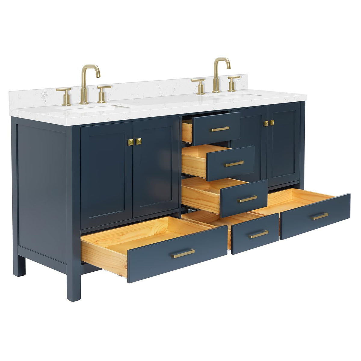 DKB Emilia 72 Inch Bathroom Vanity Double Sink â White Bathroom Vanity with Sink, 1.5" Edge Carrara White Quartz Countertop & Backsplash, 4 Soft-Close Doors, and 6 Dovetail Drawers