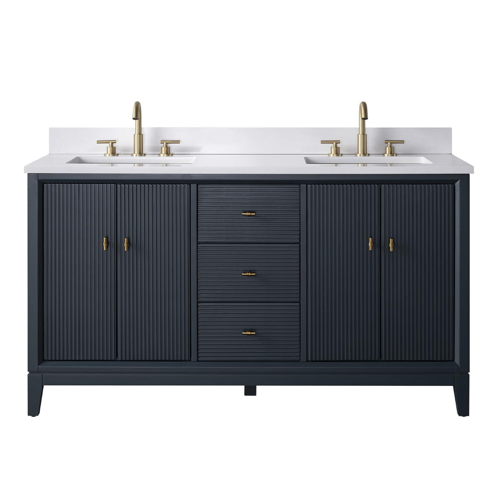 Vanity Art 72" Bathroom Vanity with Double Sink & Arabescato White Engineered Stone Top, Vanity Cabinet with Soft Closing Door, Solid Wood Frame, Golden Brushed Handles, Walnut VA8172D-Walnut-GB