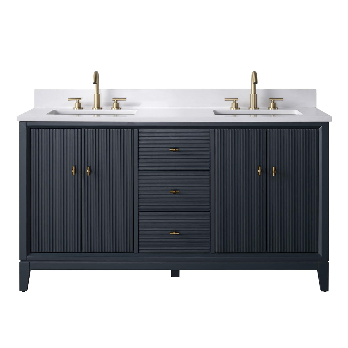 Vanity Art 72" Bathroom Vanity with Double Sink & Arabescato White Engineered Stone Top, Vanity Cabinet with Soft Closing Door, Solid Wood Frame, Golden Brushed Handles, Walnut VA8172D-Walnut-GB