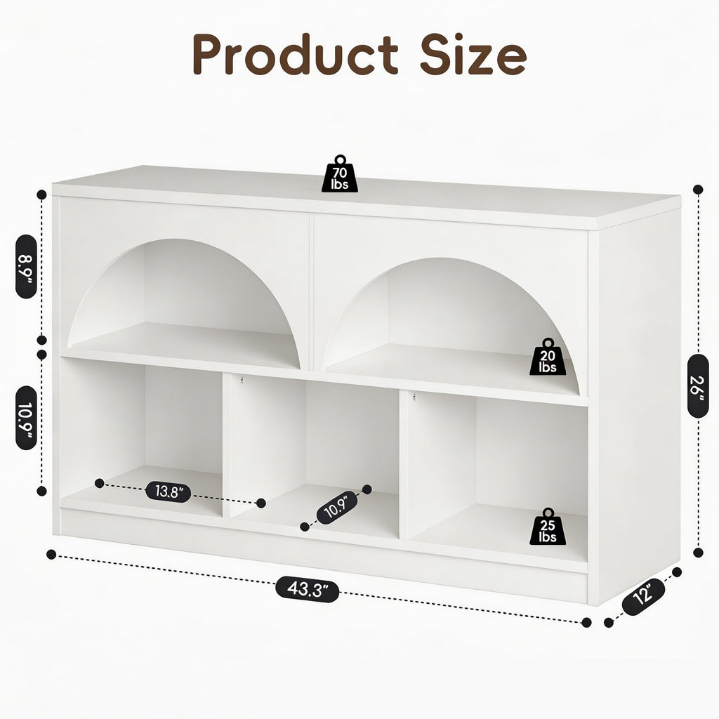 Fatmok Kids Bookshelf and Toy Storage, 2 Pack 58.5ââ Toy Organizer with Movable Chests & 3 Storage Bins, Large Kids Reading Nook with 5 Cubbies for Playroom, Bedroom, Nursery, White