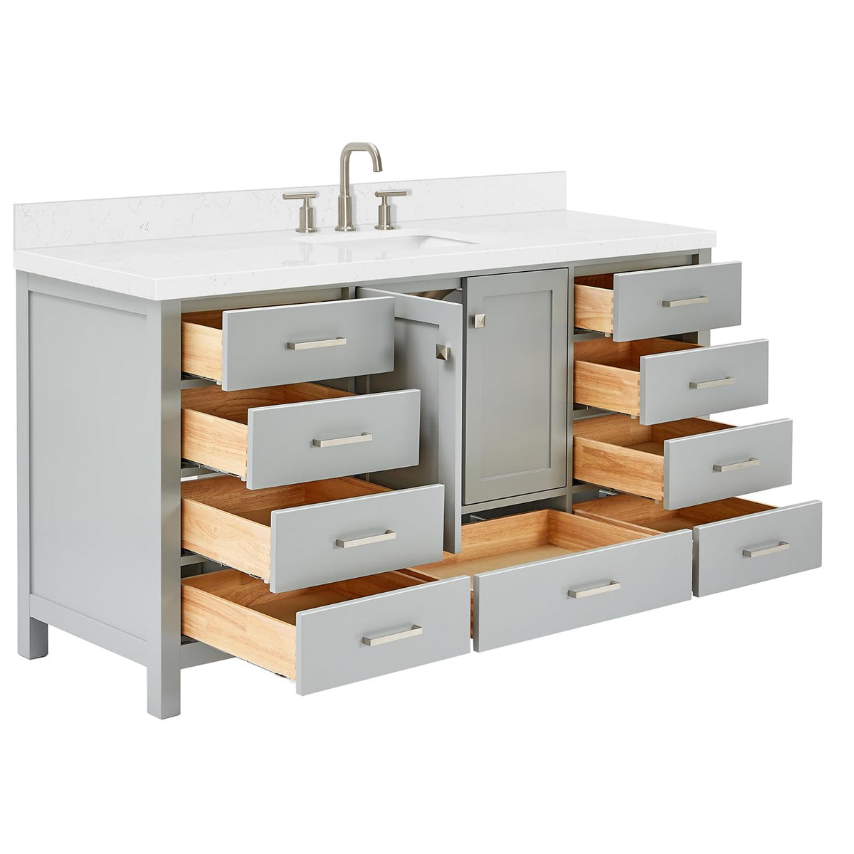 ARIEL Cambridge 66-inch Bathroom Vanity with Sink,Solid Wood, 1.5-inch Italian Carrara Marble Countertop, Single Rectangular Porcelain Sink, 2 Soft Closing Doors, 9 Dovetail Drawers, Midnight Blue