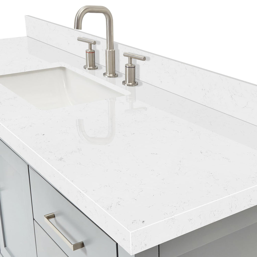 DKB Isabella 60 Inch Bathroom Vanity Single Sink â White Bathroom Vanity with Sink, 1.5" Edge Carrara White Quartz Countertop, Solid Wood, 2 Soft-Close Doors, 8 Dovetail Drawers + Tilt Drawer