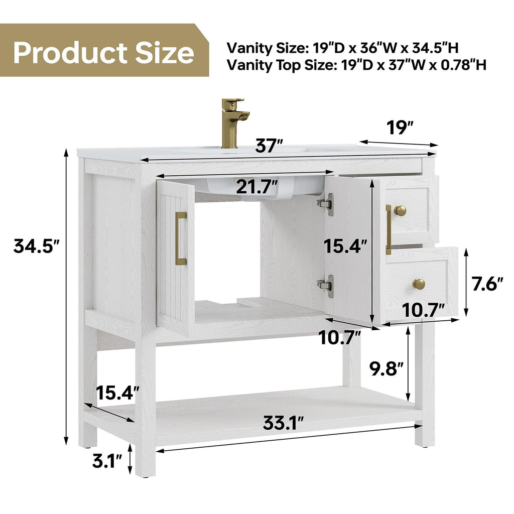 42 Inch Bathroom Vanity with Sink, Fully-Assembled, Walnut