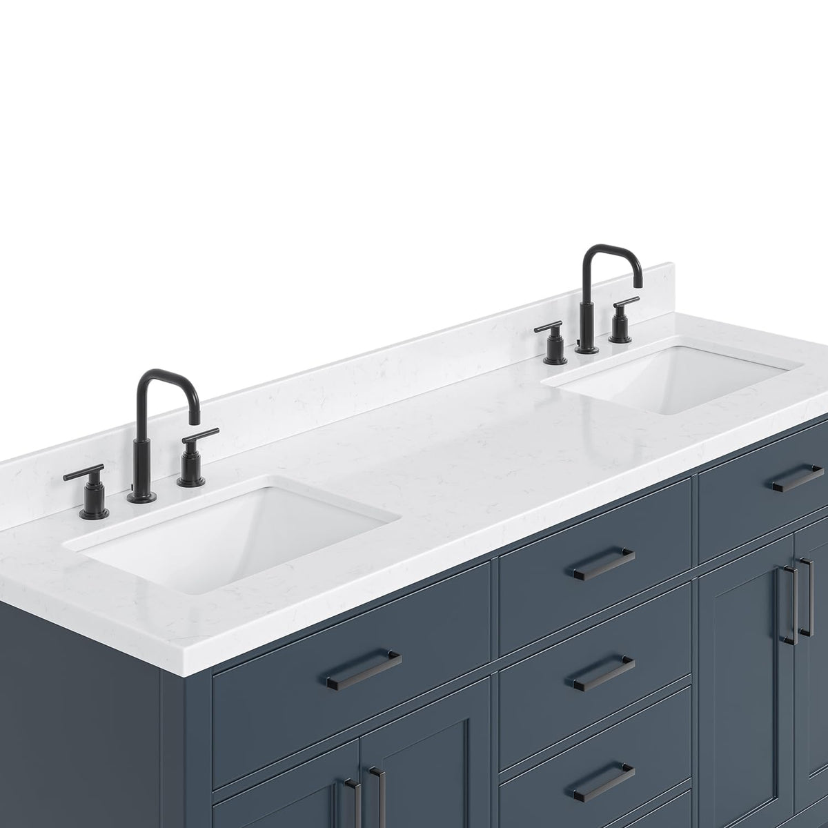 DKB Emilia 72 Inch Bathroom Vanity Double Sink â White Bathroom Vanity with Sink, 1.5" Edge Carrara White Quartz Countertop & Backsplash, 4 Soft-Close Doors, and 6 Dovetail Drawers