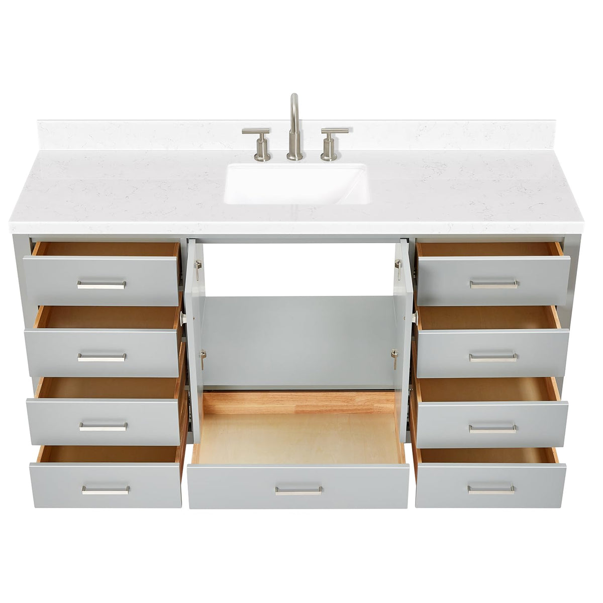 ARIEL Cambridge 66-inch Bathroom Vanity with Sink,Solid Wood, 1.5-inch Italian Carrara Marble Countertop, Single Rectangular Porcelain Sink, 2 Soft Closing Doors, 9 Dovetail Drawers, Midnight Blue