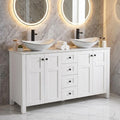 48" Bathroom Vanity with Sink, White Modern Freestanding Bathroom Vanity Cabinet with Marble Texture Top and 4 Drawers, Two Boat Ceramic Vessel Sinks